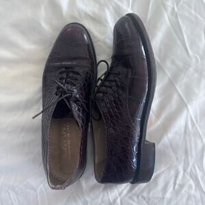 Joan & David Handmade Italy Croc Embossed Leather Oxfords 39.5
